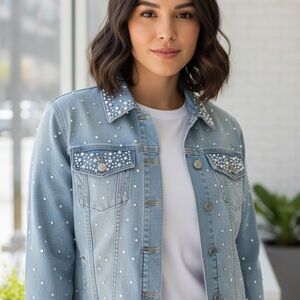 Joseph Ribkoff Light Blue Jean Jacket with Pearl Details